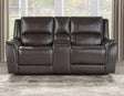 Alexandria Chocolate Top-Grain Leather Power Reclining Console Loveseat by Steve Silver at Eve Furniture