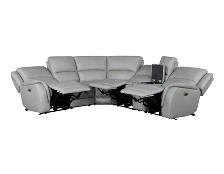 Alexandria Stone Top-Grain Leather 6-Piece Power Reclining Set by Steve Silver at Eve Furniture