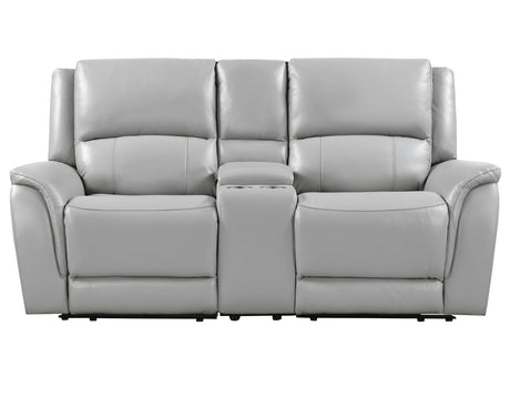 Alexandria Stone Top-Grain Leather Power Reclining Console Loveseat by Steve Silver at Eve Furniture