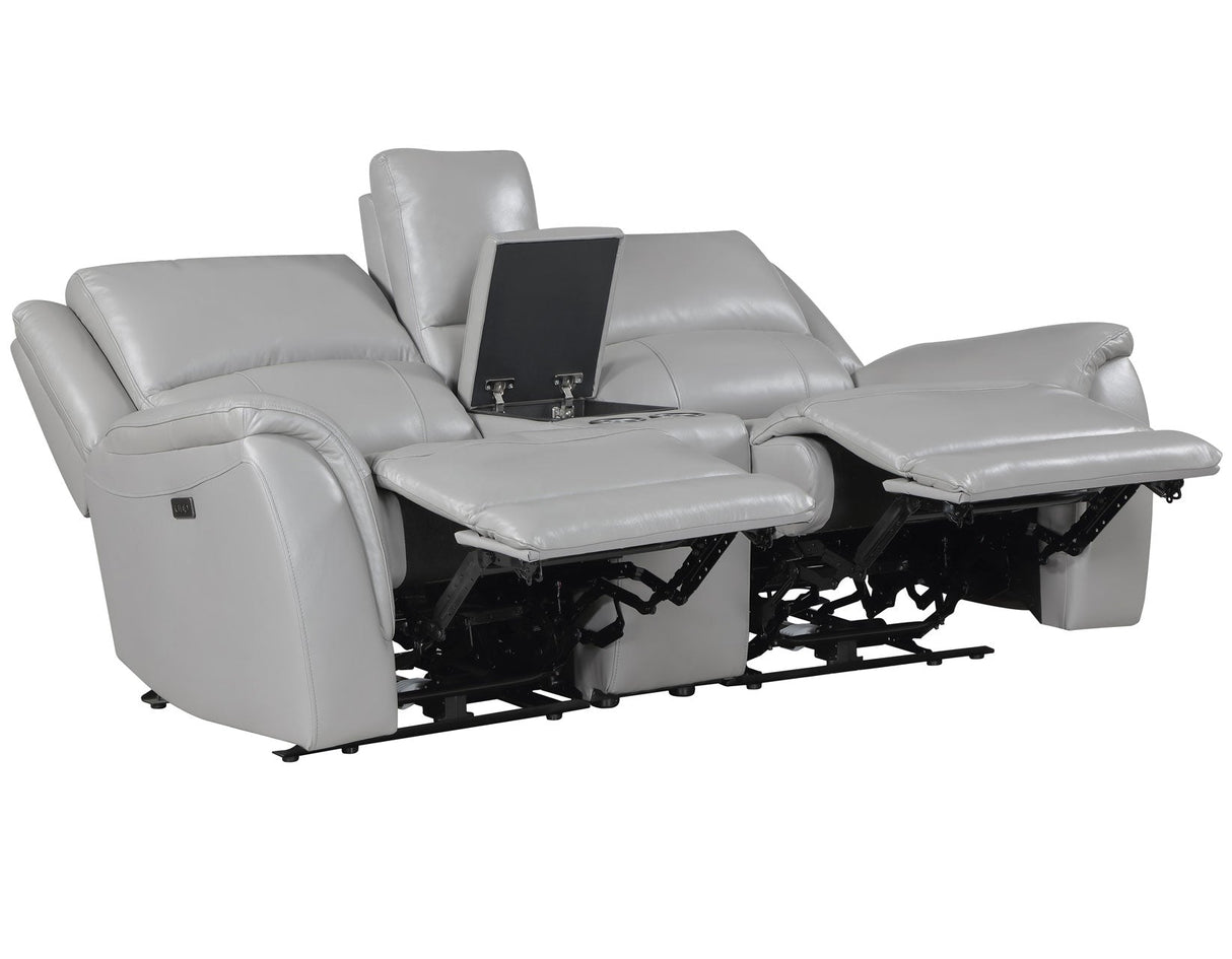 Alexandria Stone Top-Grain Leather Power Reclining Console Loveseat by Steve Silver at Eve Furniture