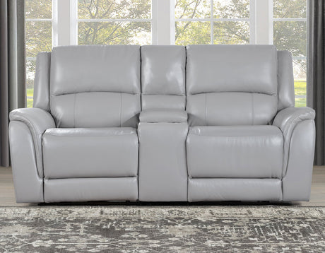 Alexandria Stone Top-Grain Leather Power Reclining Console Loveseat by Steve Silver at Eve Furniture