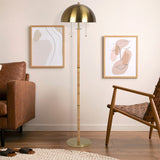 Allure 2-Light Floor Lamp, Gold Brass, Natural Rattan Tube , Double On/Off Pull Chain by Ashcroft Imports at Eve Furniture