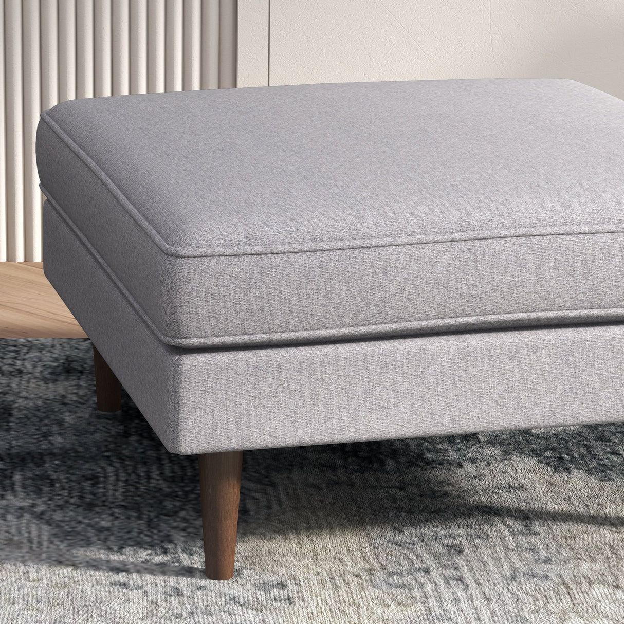 Amber Square Upholstered Ottoman (Light Gray Linen) by Ashcroft Imports at Eve Furniture