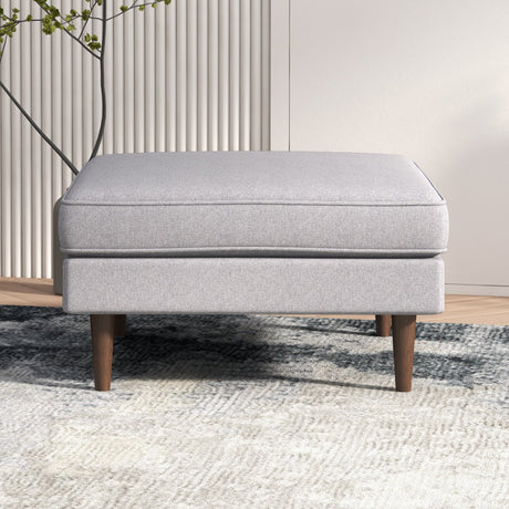 Amber Square Upholstered Ottoman (Light Gray Linen) by Ashcroft Imports at Eve Furniture