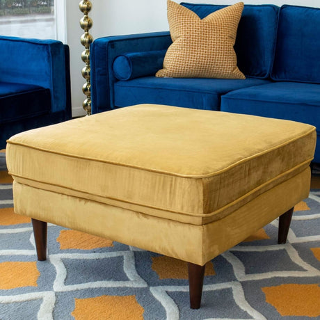 Amber Square Upholstered Ottoman (Yellow Velvet) by Ashcroft Imports at Eve Furniture