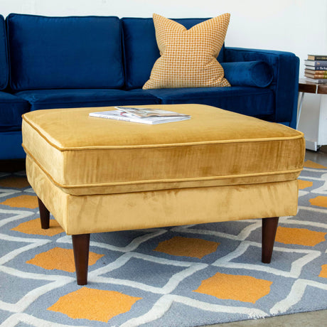 Amber Square Upholstered Ottoman (Yellow Velvet) by Ashcroft Imports at Eve Furniture