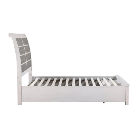 Ambrose Antique White/Gray Eastern King Platform Bed with Footboard Storage by Homelegance at Eve Furniture
