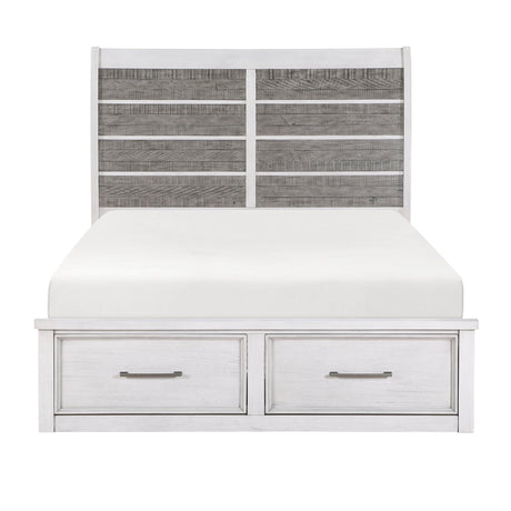 Ambrose Antique White/Gray Queen Platform Bed with Footboard Storage by Homelegance at Eve Furniture