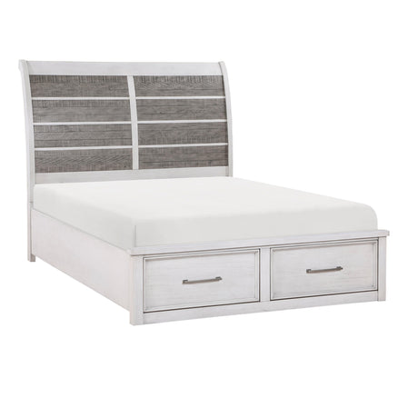Ambrose Antique White/Gray Queen Platform Bed with Footboard Storage by Homelegance at Eve Furniture