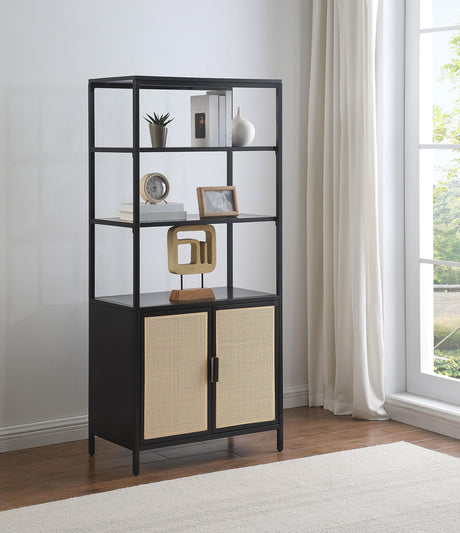Amherst Black 3-Shelf Radio Weave Cane Metal Accent Cabinet by Coaster at Eve Furniture