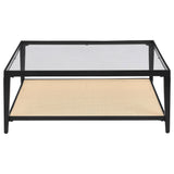 Amherst Black Glass Top Metal Coffee Table with Cane Shelf by Coaster at Eve Furniture