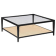 Amherst Black Glass Top Metal Coffee Table with Cane Shelf by Coaster at Eve Furniture