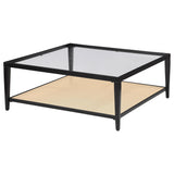 Amherst Black Glass Top Metal Coffee Table with Cane Shelf by Coaster at Eve Furniture