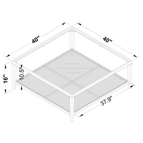 Amherst Black Glass Top Metal Coffee Table with Cane Shelf by Coaster at Eve Furniture