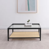 Amherst Black Glass Top Metal Coffee Table with Cane Shelf by Coaster at Eve Furniture