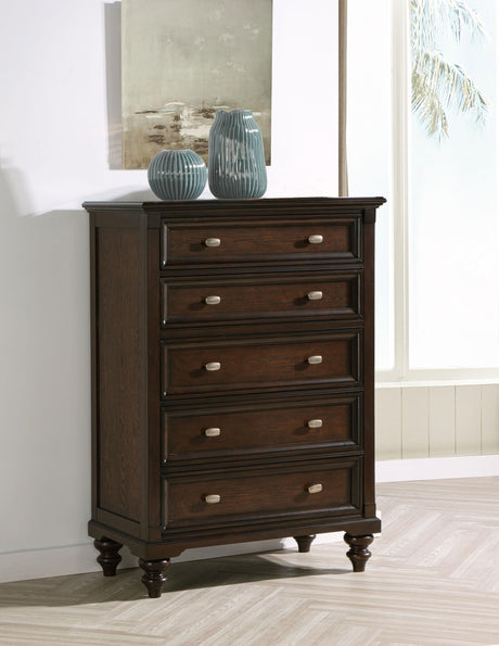 Andover Dark Oak 5-Drawer Chest by Coaster at Eve Furniture