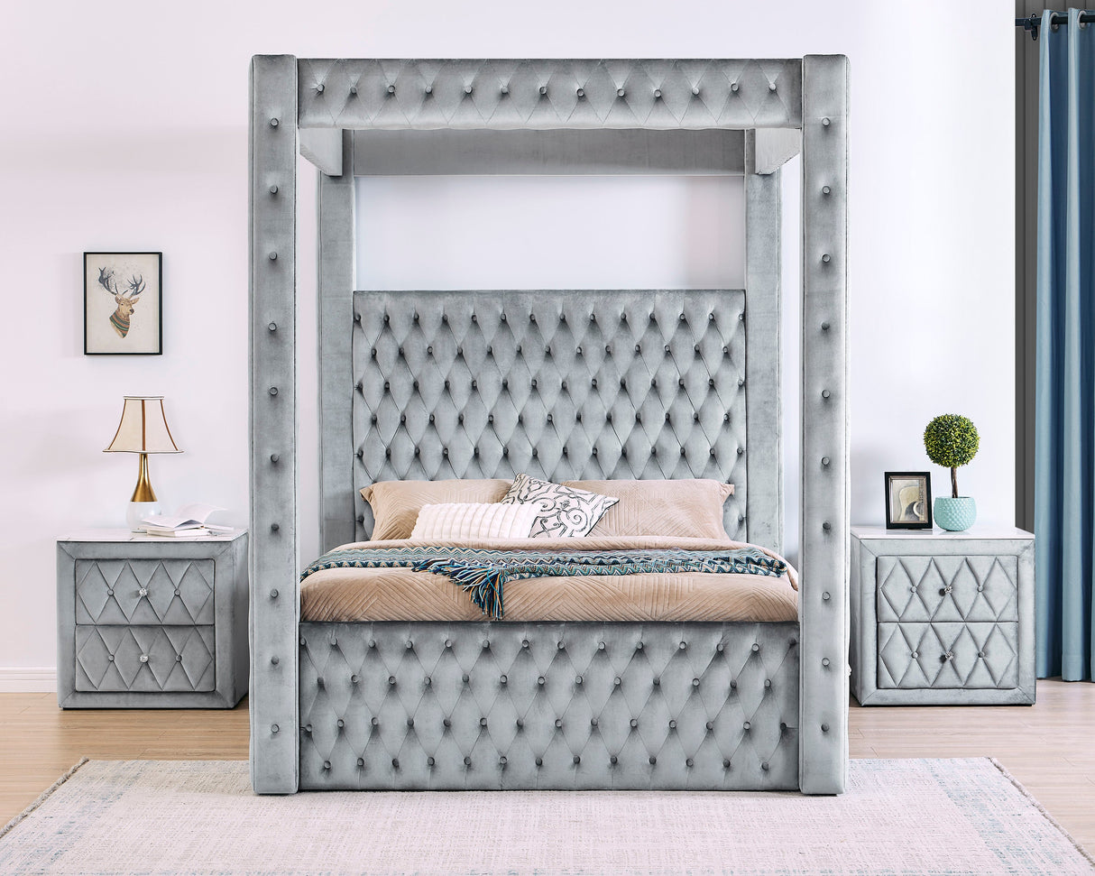 Annabelle Gray Velvet Queen Canopy Bed by Crown Mark at Eve Furniture