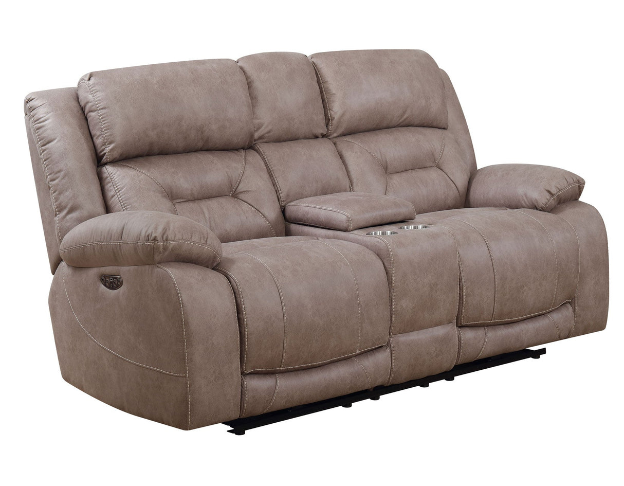 Aria Desert Sand Dual-Power Reclining Console Loveseat by Steve Silver at Eve Furniture