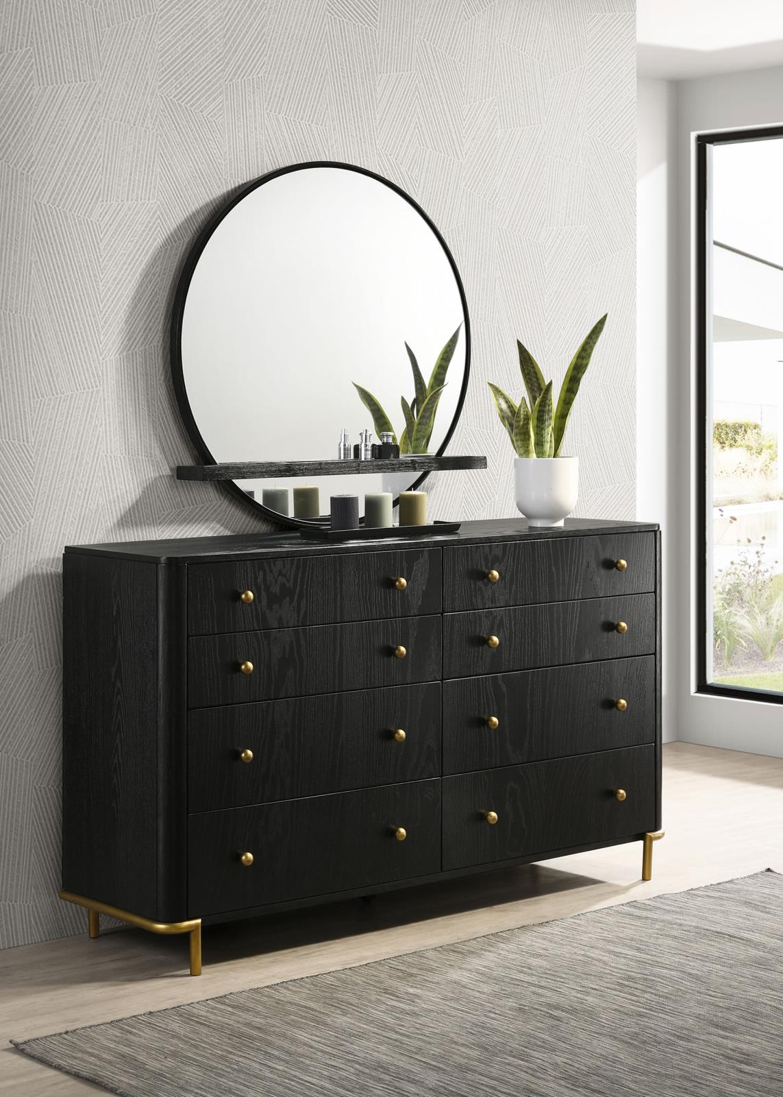Arini Black 8-Drawer Bedroom Dresser with Mirror by Coaster at Eve Furniture
