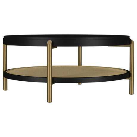 Arini Black Round Coffee Table With Storage Shelf by Coaster at Eve Furniture