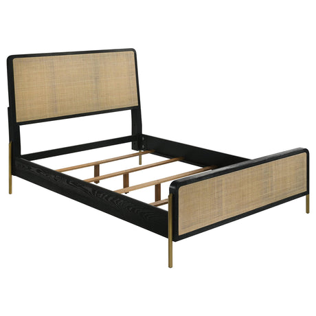 Arini Black and Natural Rattan California King Panel Bed by Coaster at Eve Furniture