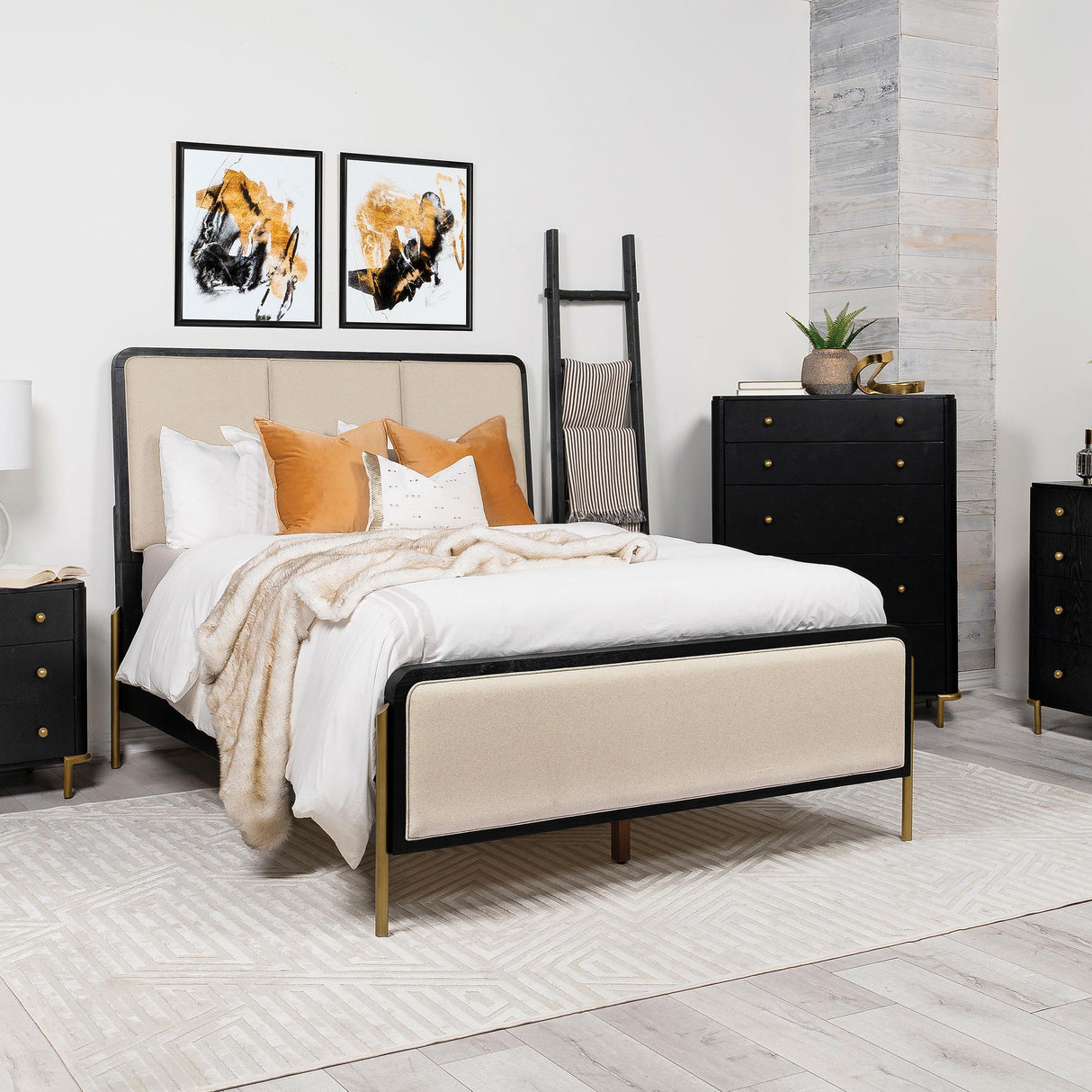 Arini Cream and Black California King Panel Bed by Coaster at Eve Furniture