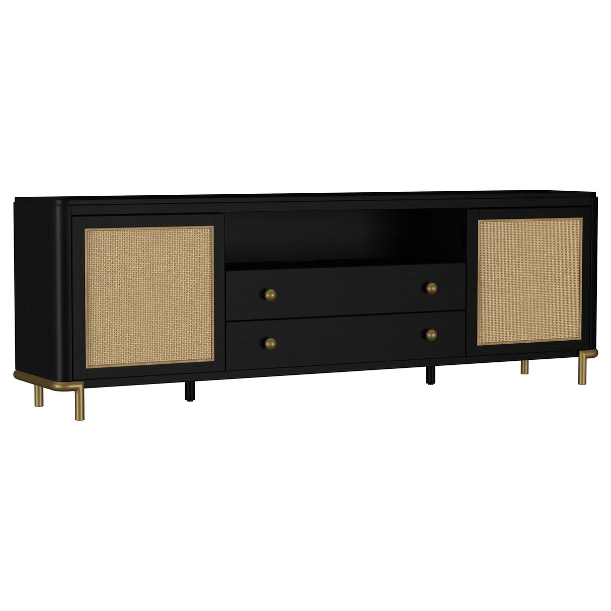 Arini Black Rattan Cane 2-Door TV Stand Media Console by Coaster at Eve Furniture