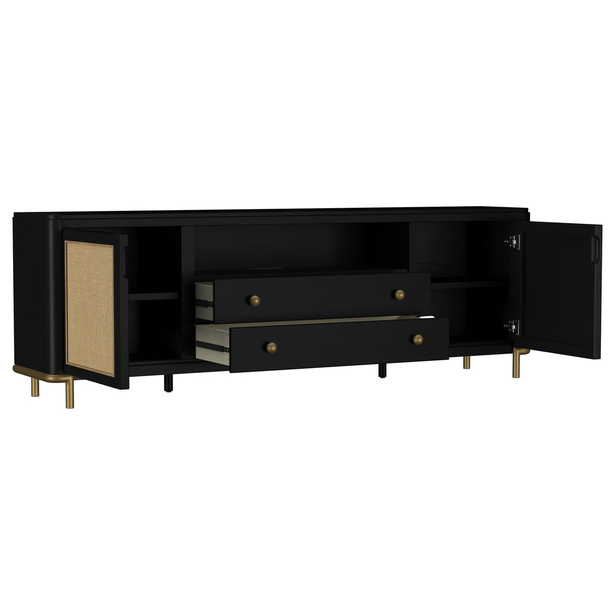 Arini Black Rattan Cane 2-Door TV Stand Media Console by Coaster at Eve Furniture