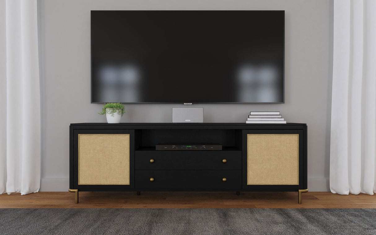 Arini Black Rattan Cane 2-Door TV Stand Media Console by Coaster at Eve Furniture