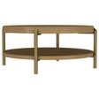 Arini Sand Wash Round Coffee Table With Storage Shelf by Coaster at Eve Furniture