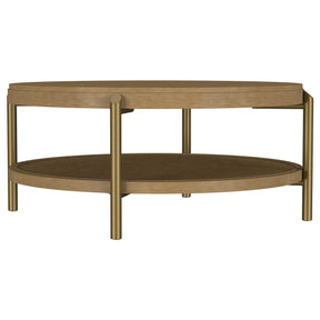 Arini Sand Wash Round Coffee Table With Storage Shelf by Coaster at Eve Furniture