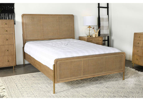 Arini Sand Wash and Natural Rattan California King Panel Bed by Coaster at Eve Furniture