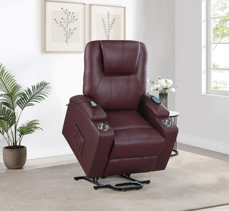 Armstrong Wine Upholstered Power Lift Massage Recliner by Coaster at Eve Furniture