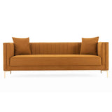 Lewis Cognac Velvet Sofa - 91"