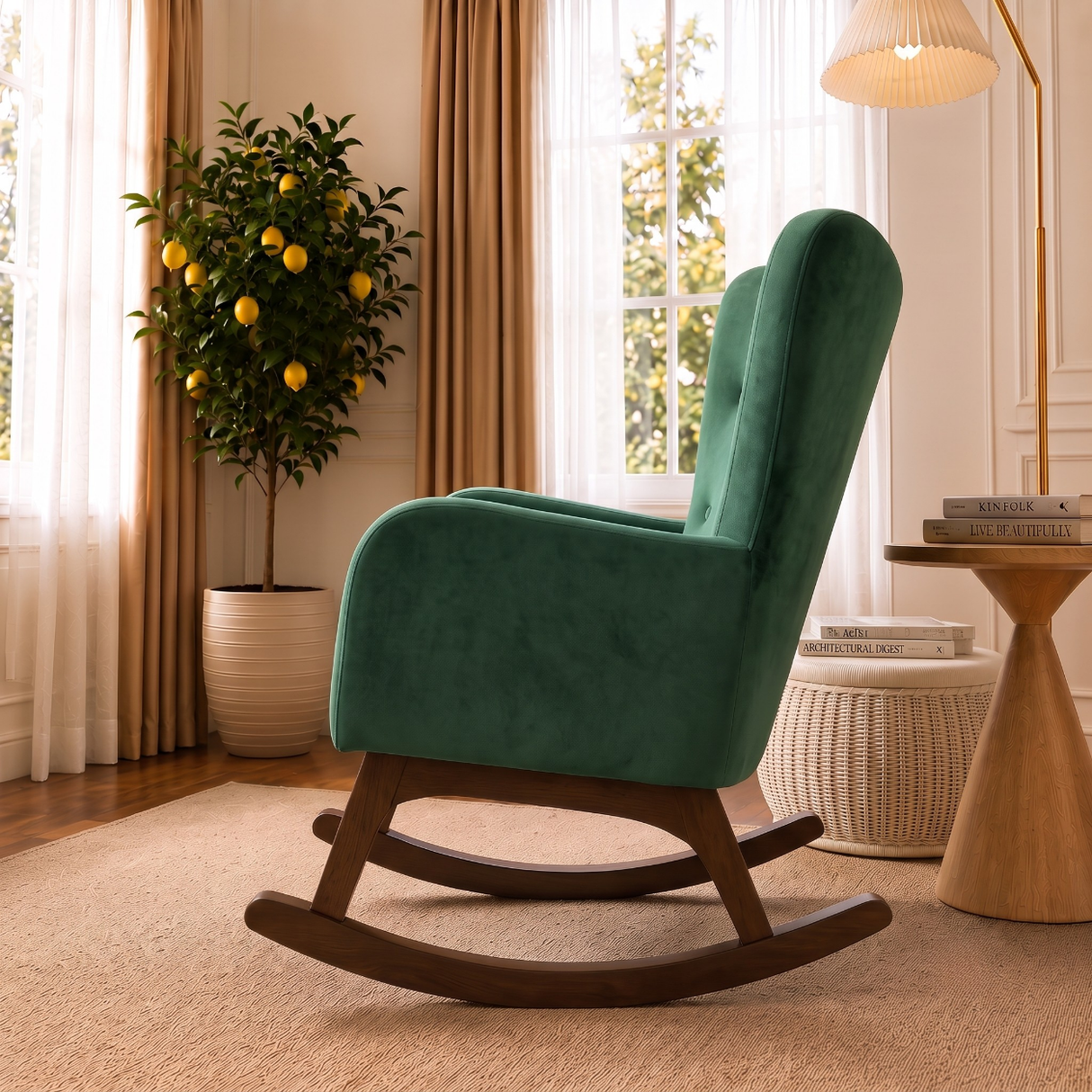 Alistair Green Velvet Rocking Chair by Ashcroft Furniture at Eve Furniture