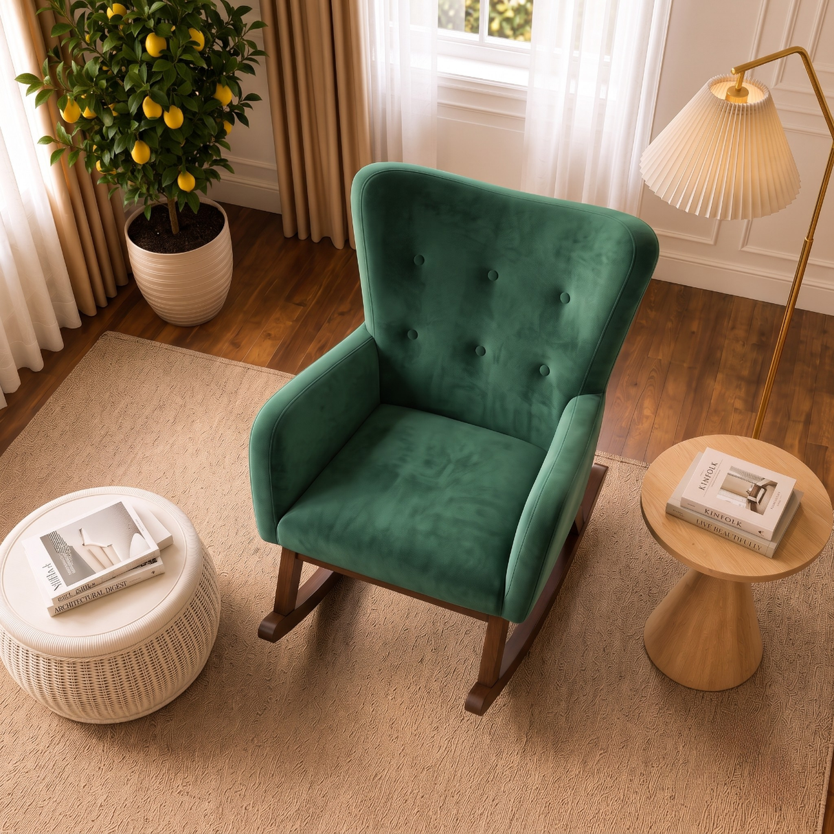 Alistair Green Velvet Rocking Chair by Ashcroft Furniture at Eve Furniture