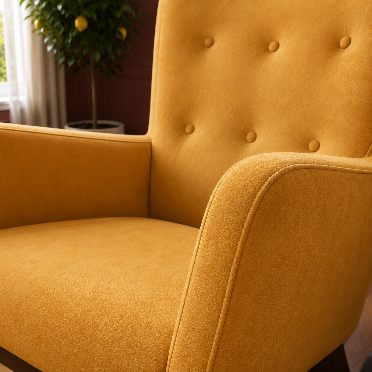 Alistair Yellow Velvet Rocking Chair by Ashcroft Furniture at Eve Furniture