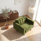 Casey Mid-Century Modern Pillow Back Velvet Upholstered Armchair in Olive Green by Ashcroft Furniture at Eve Furniture