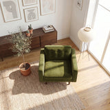 Casey Mid-Century Modern Pillow Back Velvet Upholstered Armchair in Olive Green by Ashcroft Furniture at Eve Furniture