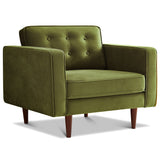 Casey Mid-Century Modern Pillow Back Velvet Upholstered Armchair in Olive Green by Ashcroft Furniture at Eve Furniture