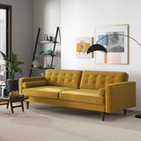 Casey Tufted Back Dark Yellow Velvet Upholstered Sofa