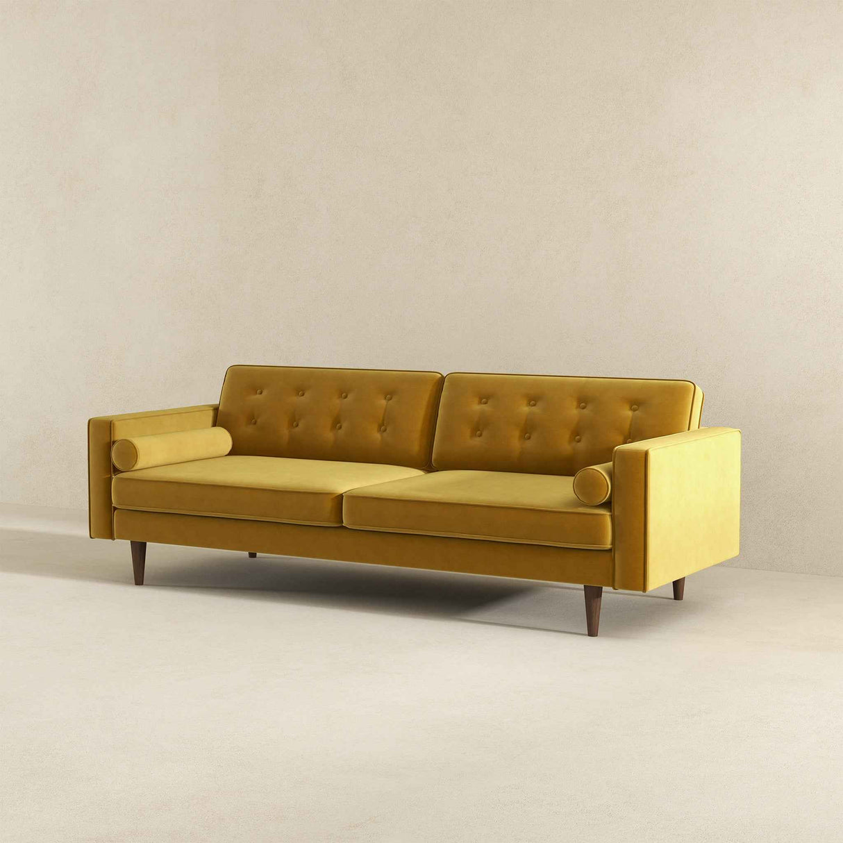 Casey Tufted Back Dark Yellow Velvet Upholstered Sofa