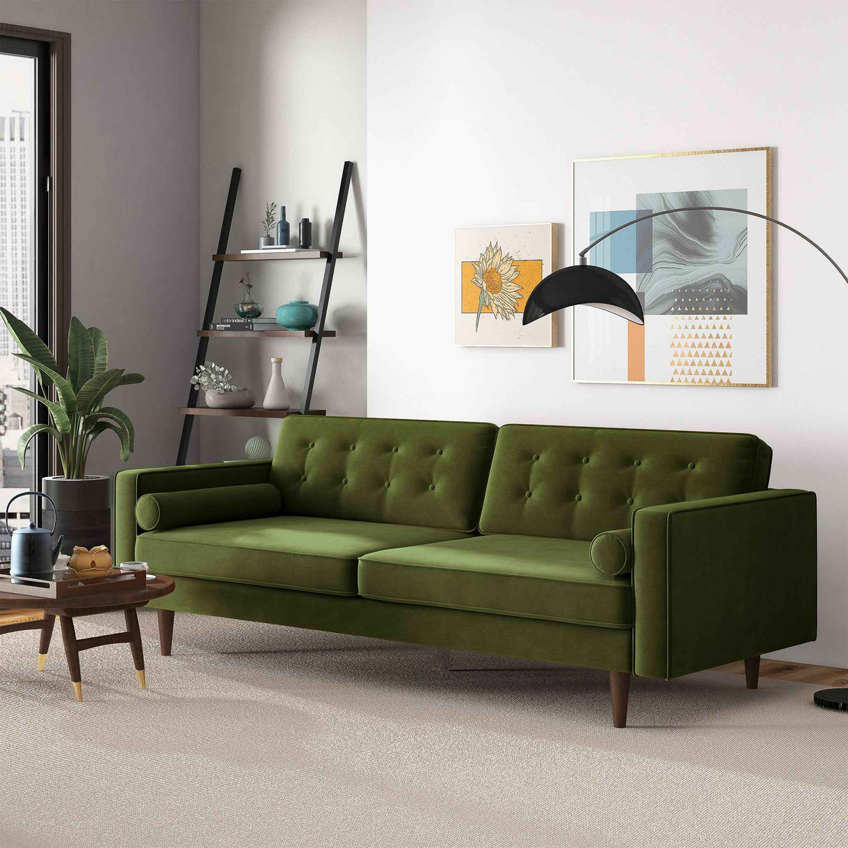 Casey Tufted Back Olive Green Velvet Upholstered Sofa