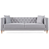 Chalky Living Room Tufted Velvet Upholstered Couch in Light Gray