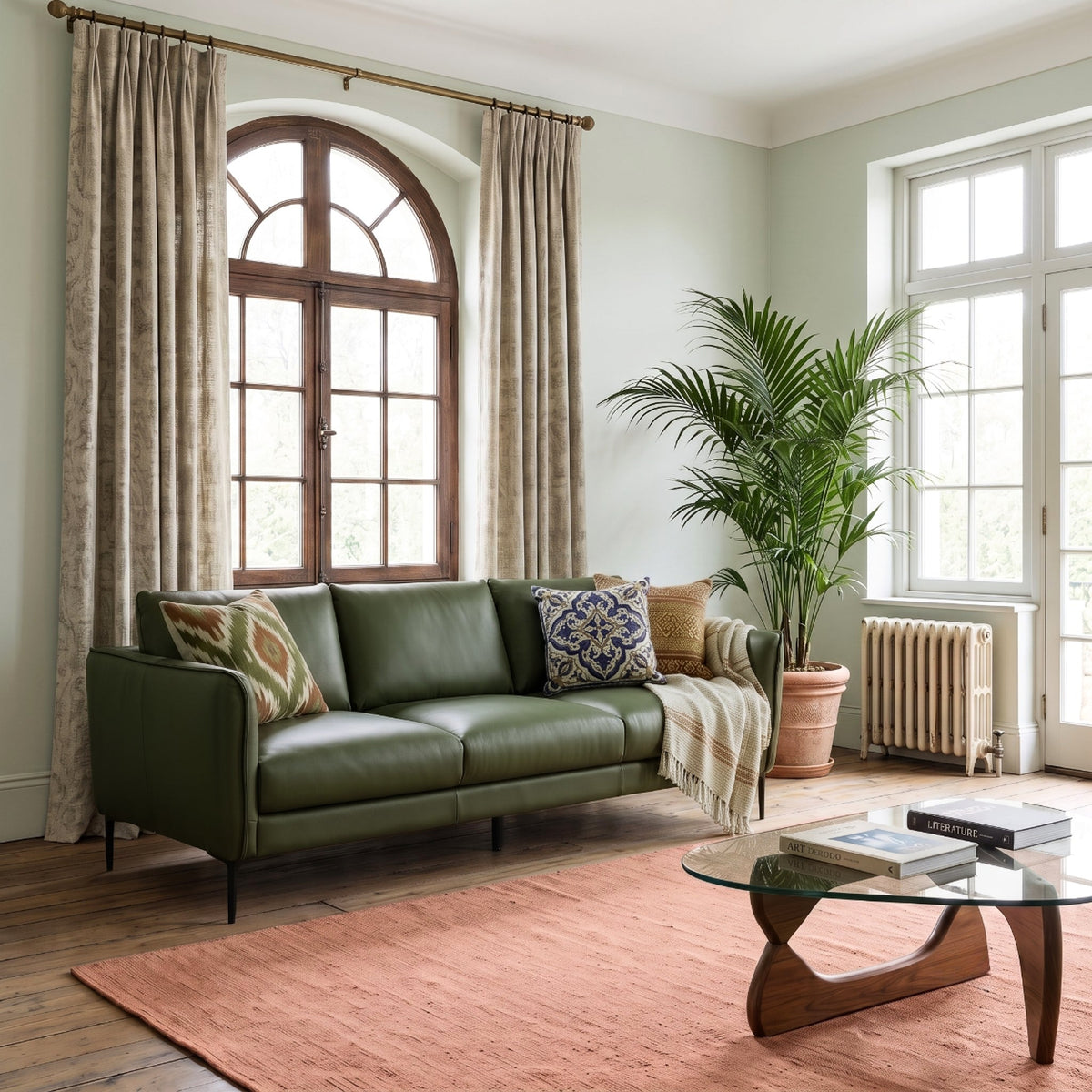 Cooperstown Green Leather Sofa