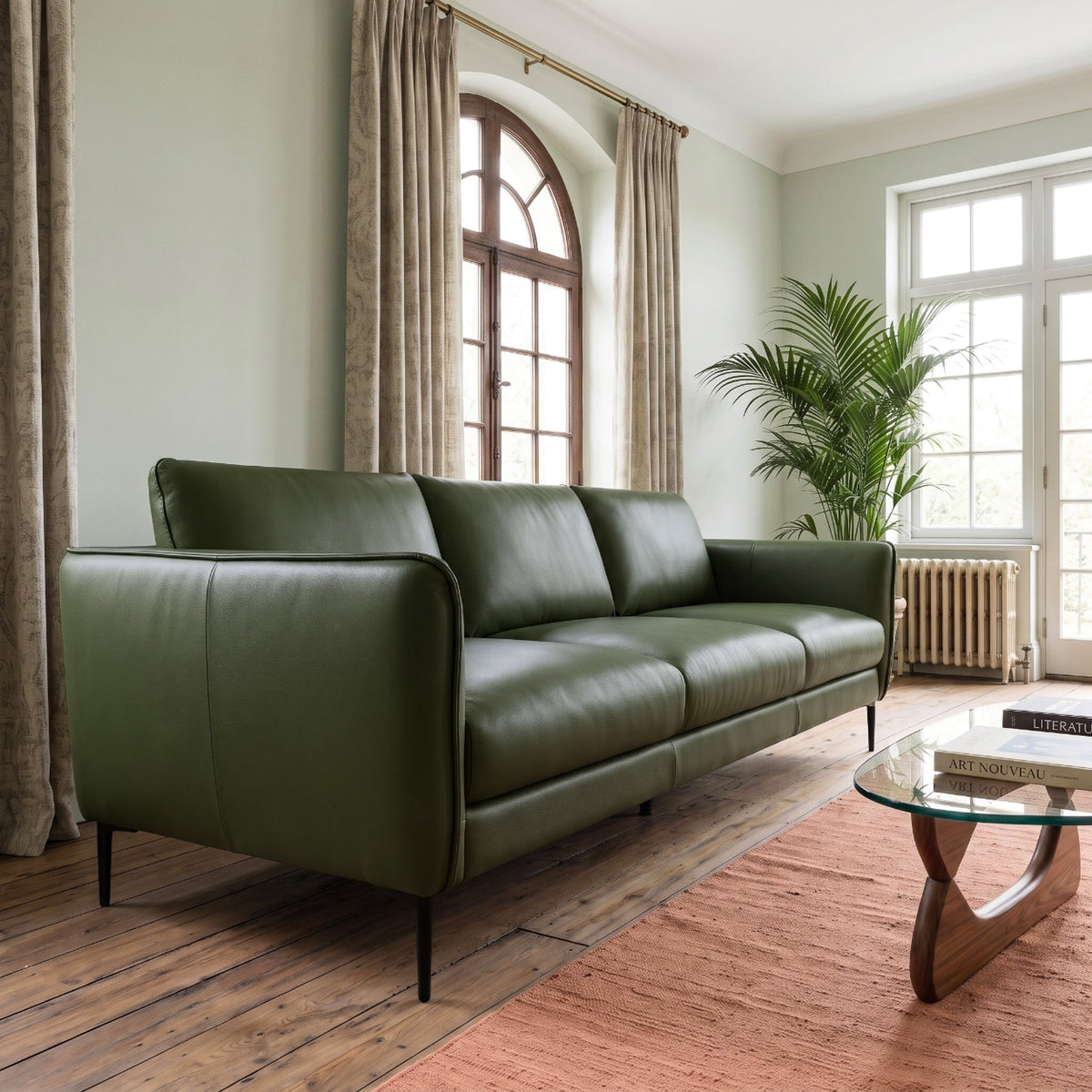 Cooperstown Green Leather Sofa