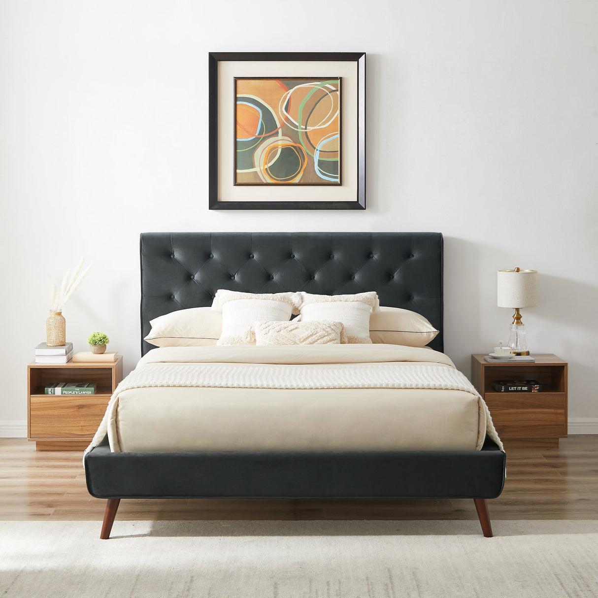 Dillon Grey Velvet Platform Bed (Queen Size)