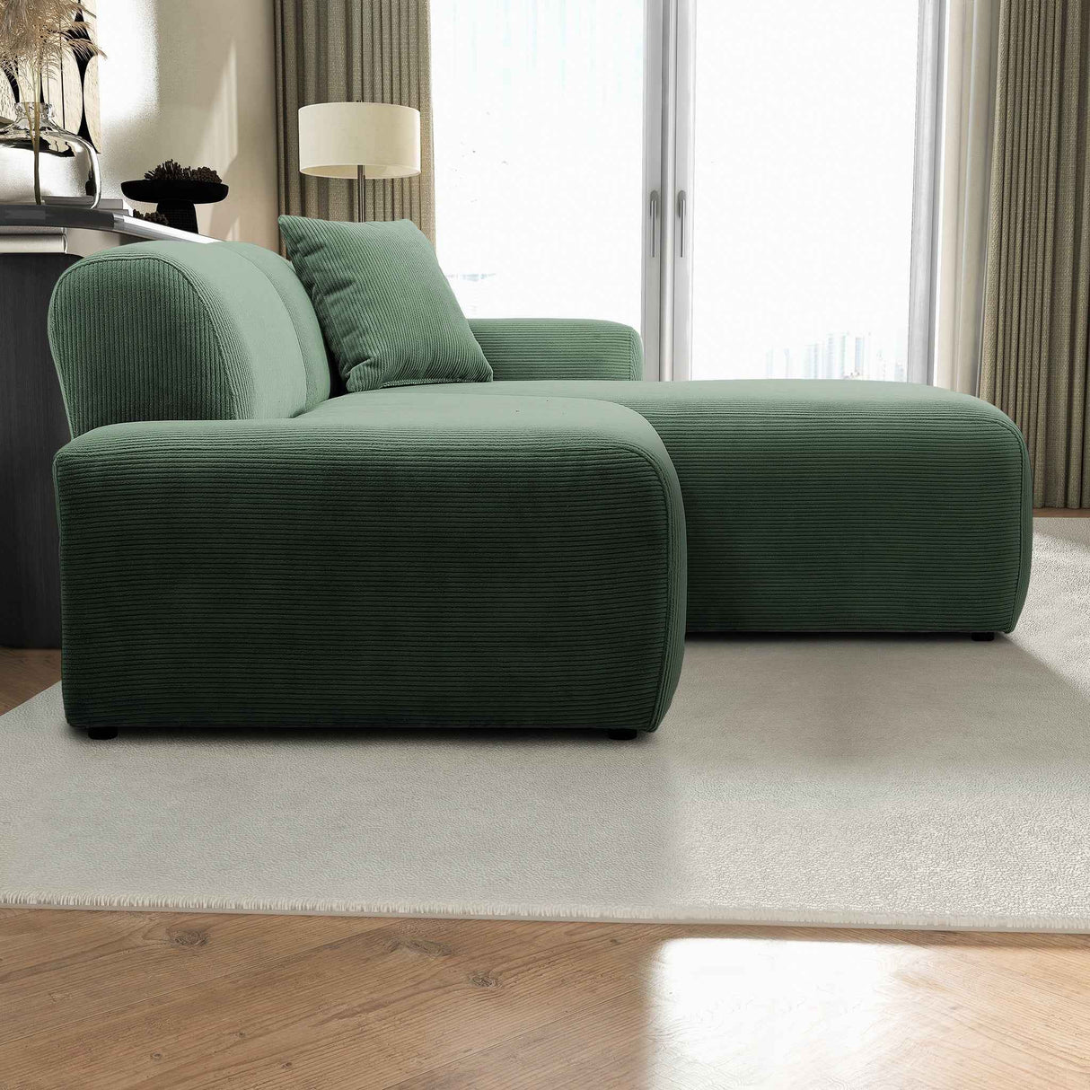 Mar Sectional Green Corduroy Sofa (Right Facing)
