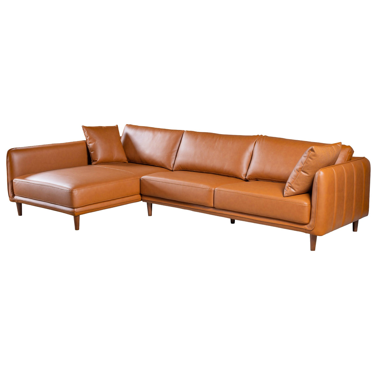 Monroe Cognac Vegan Leather Left-Facing Sectional Sofa