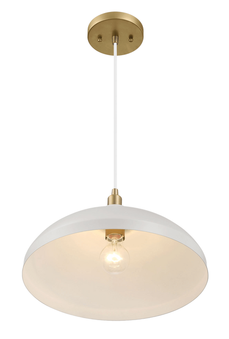 Astral Single Light White Pendant Lamp with Golder Brass Finish for Entrance Kitchen Island 14"D × 8"H by Ashcroft Imports at Eve Furniture